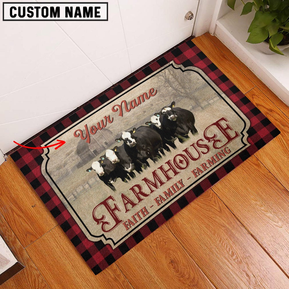 Farm House Door Mat, Black Baldy Faith Family Farming Custom Name Doormat, Custom Welcome Mats