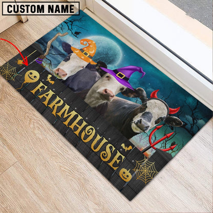 Farm House Door Mat, Black Baldy Farmhouse Halloween Custom Name Doormat, Custom Welcome Mats