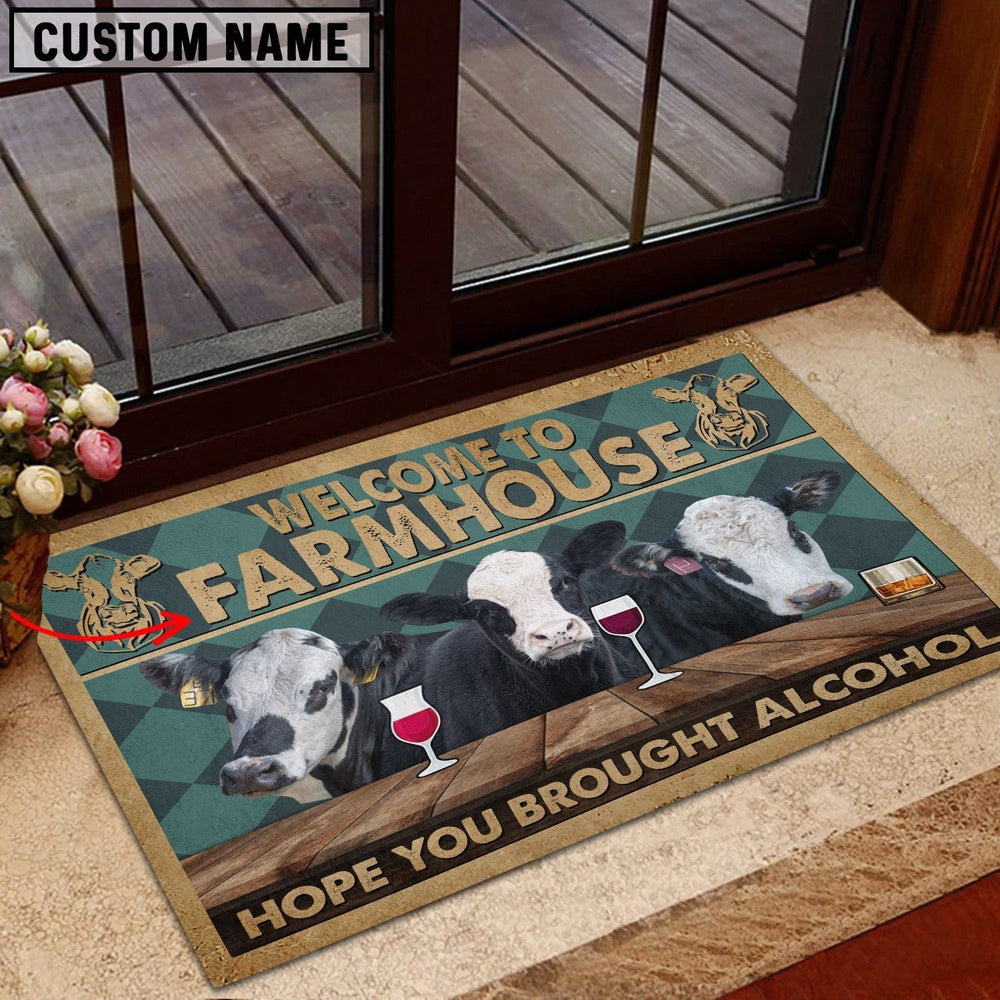 Farm House Door Mat, Black Baldy Hope You Bought Alcohol Custom Name Doormat, Custom Welcome Mats