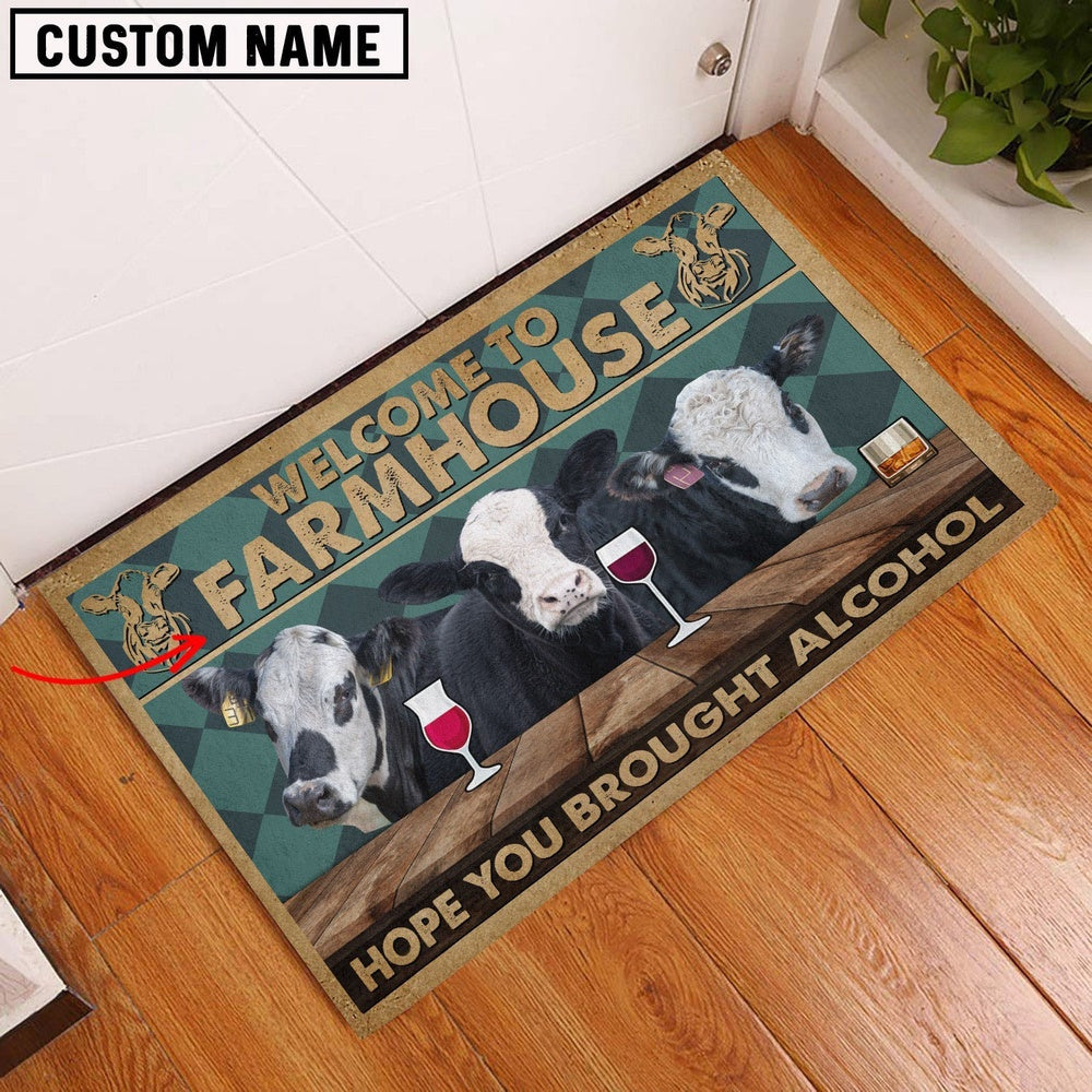 Farm House Door Mat, Black Baldy Hope You Bought Alcohol Custom Name Doormat, Custom Welcome Mats