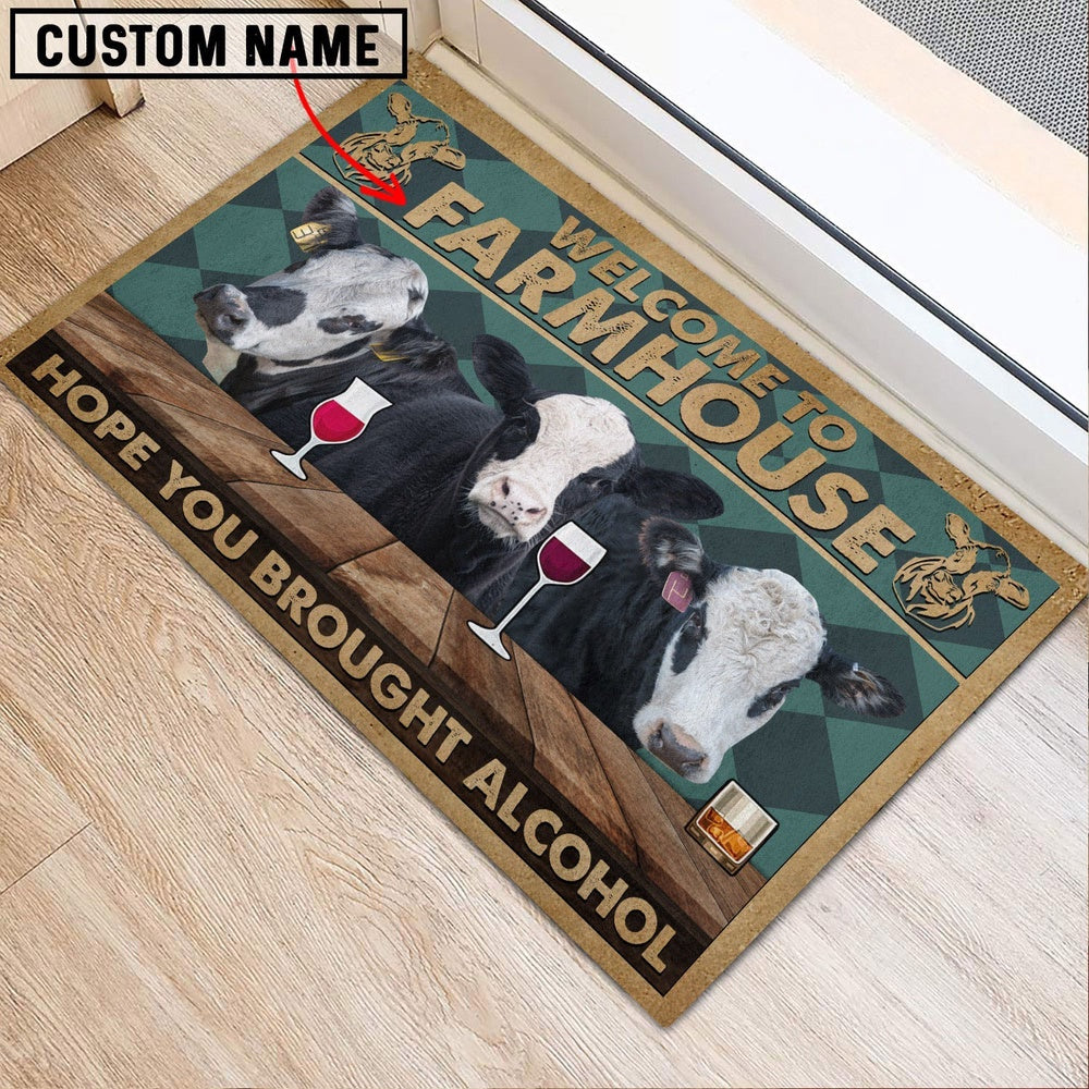 Farm House Door Mat, Black Baldy Hope You Bought Alcohol Custom Name Doormat, Custom Welcome Mats