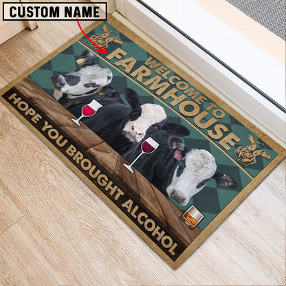 Farm House Door Mat, Black Baldy Hope You Bought Alcohol Custom Name Doormat, Custom Welcome Mats