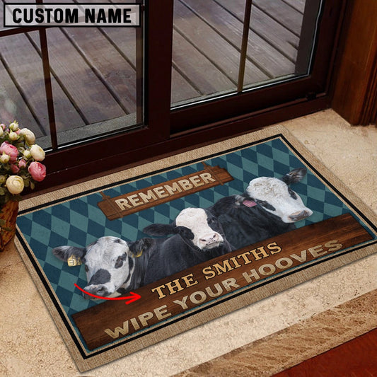 Farm House Door Mat, Black Baldy Wipe Your Hooves Custom Name Doormat, Custom Welcome Mats