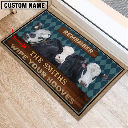 Farm House Door Mat, Black Baldy Wipe Your Hooves Custom Name Doormat, Custom Welcome Mats
