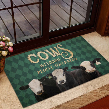 Farm House Door Mat, Black Hereford Welcome People Tolerated Doormat, Custom Welcome Mats