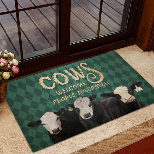Farm House Door Mat, Black Hereford Welcome People Tolerated Doormat, Custom Welcome Mats