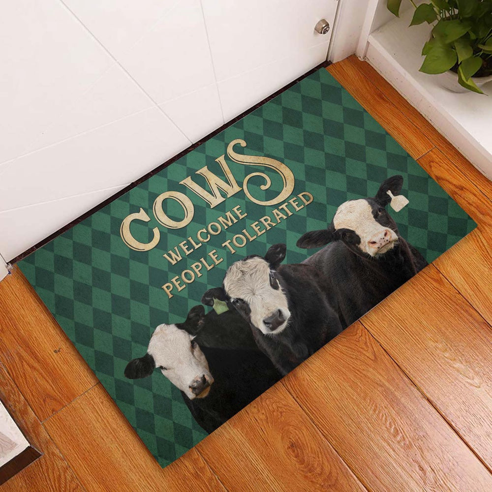 Farm House Door Mat, Black Hereford Welcome People Tolerated Doormat, Custom Welcome Mats