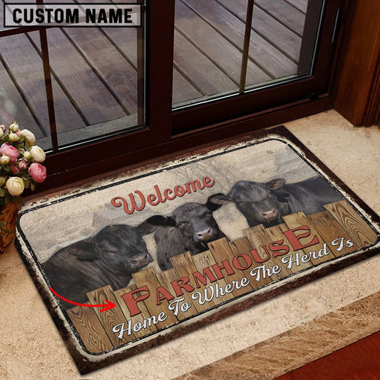 Farm House Door Mat, Black Sim Angus Personalized Welcome Doormat, Custom Welcome Mats