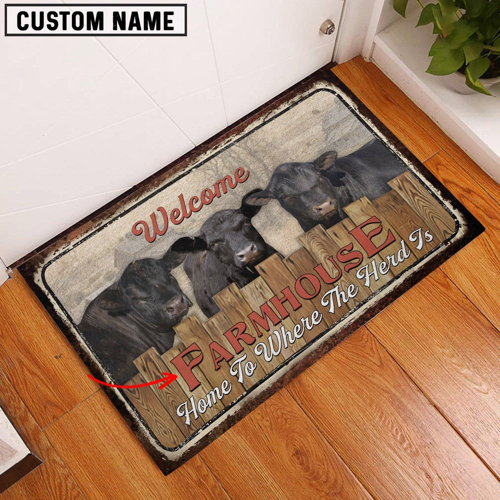 Farm House Door Mat, Black Sim Angus Personalized Welcome Doormat, Custom Welcome Mats