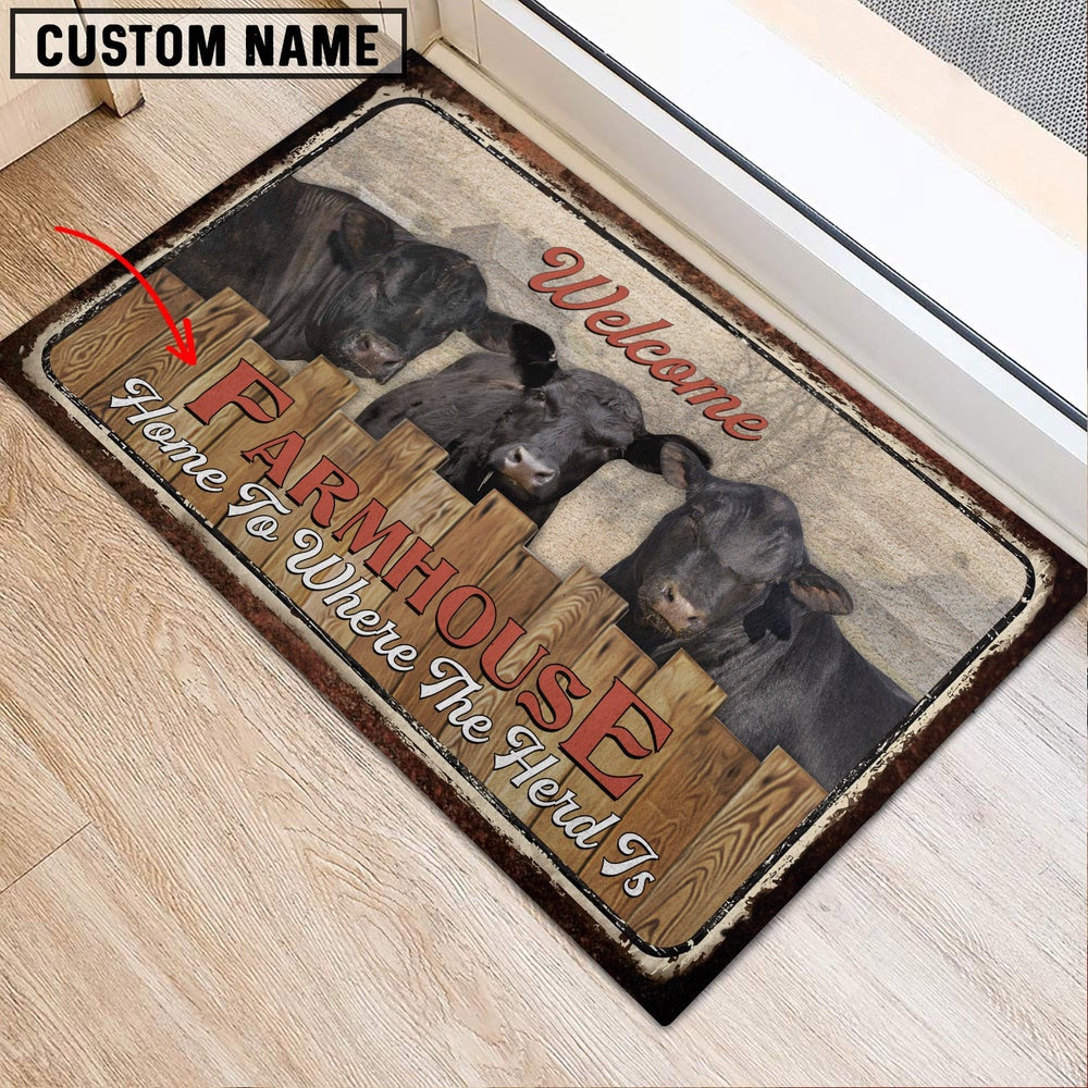 Farm House Door Mat, Black Sim Angus Personalized Welcome Doormat, Custom Welcome Mats