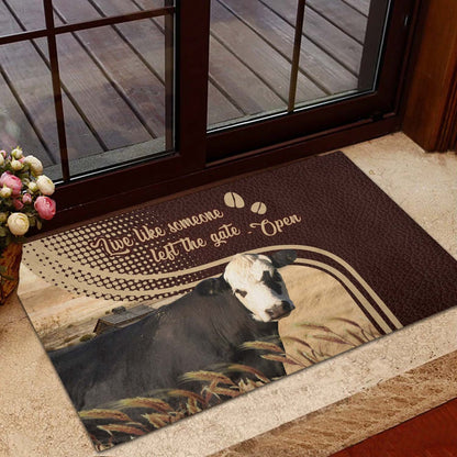 Farm House Door Mat, Black hereford Live Like Someone Left The Gate Open Doormat, Custom Welcome Mats