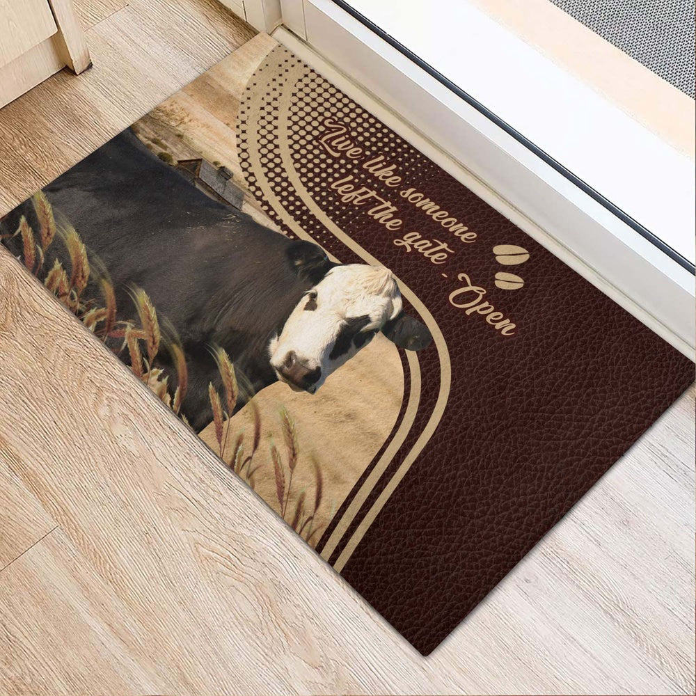 Farm House Door Mat, Black hereford Live Like Someone Left The Gate Open Doormat, Custom Welcome Mats