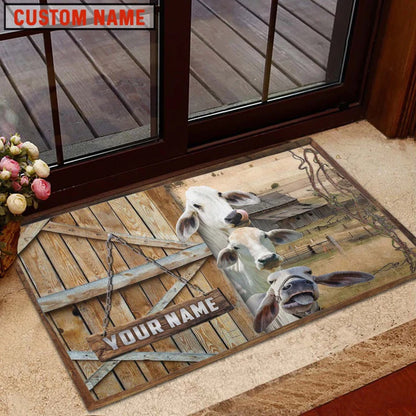 Farm House Door Mat, Brahman Barn Custom Name Doormat, Custom Welcome Mats