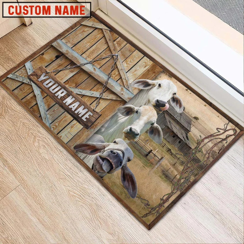 Farm House Door Mat, Brahman Barn Custom Name Doormat, Custom Welcome Mats