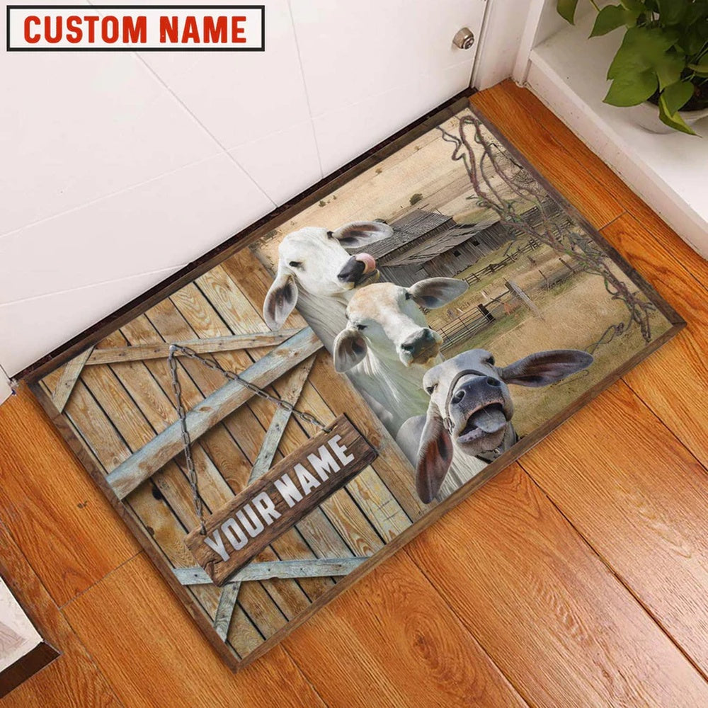 Farm House Door Mat, Brahman Barn Custom Name Doormat, Custom Welcome Mats