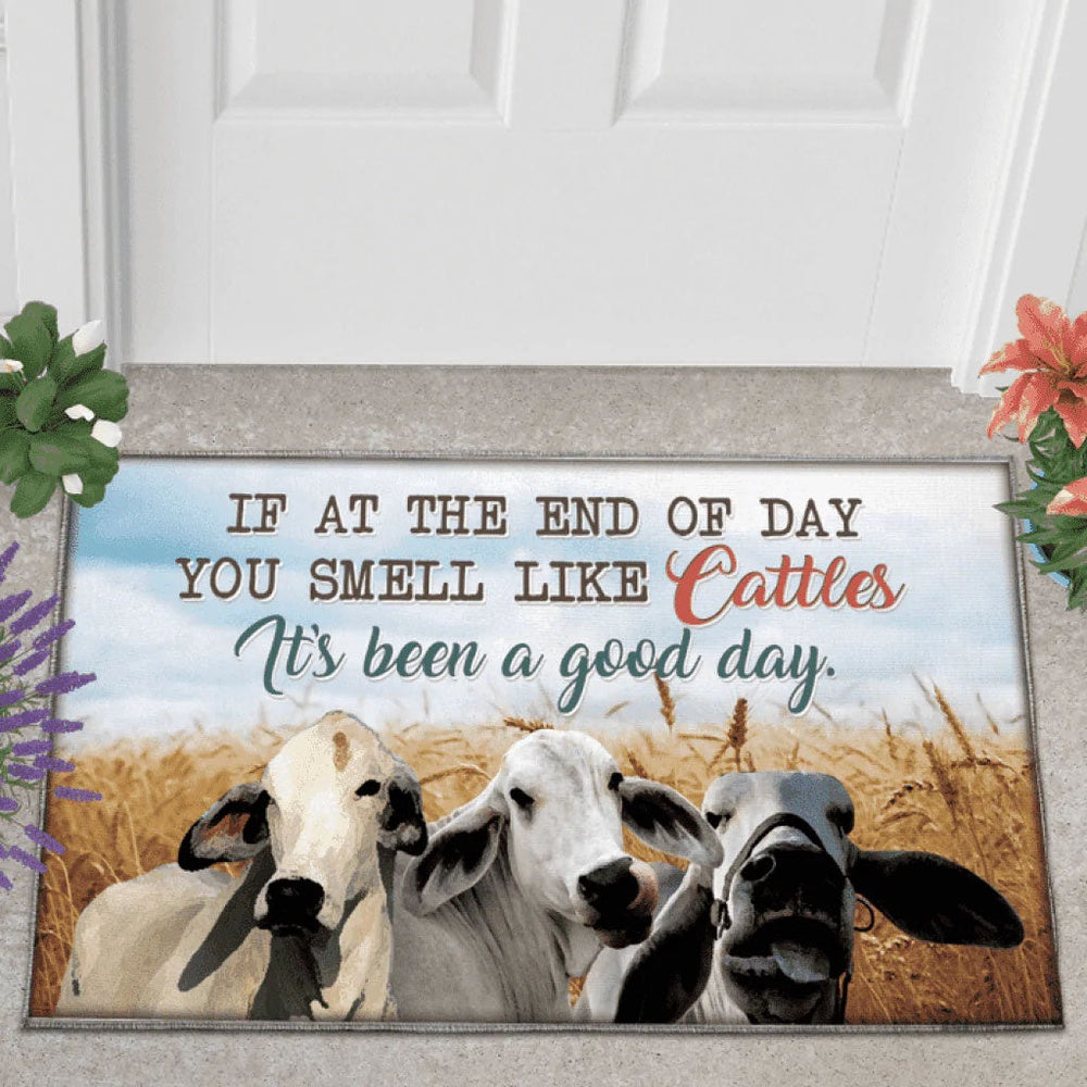 Farm House Door Mat, Brahman Cattle Lover Good Day Doormat, Custom Welcome Mats