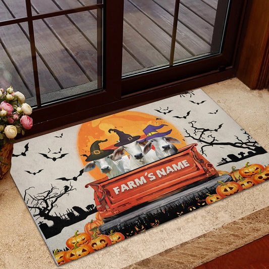 Farm House Door Mat, Brahman Custom Farm Name Halloween Doormat, Custom Welcome Mats
