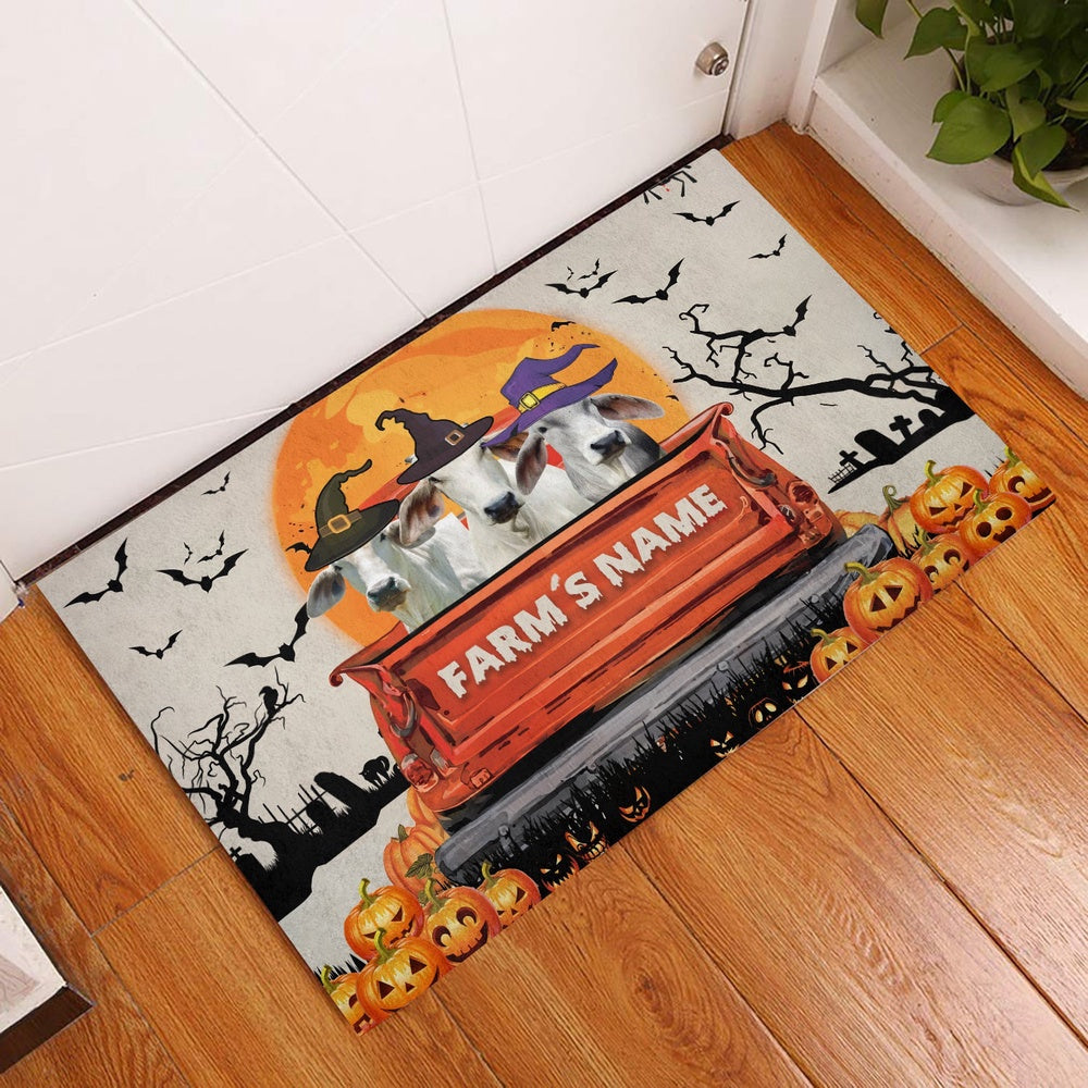 Farm House Door Mat, Brahman Custom Farm Name Halloween Doormat, Custom Welcome Mats