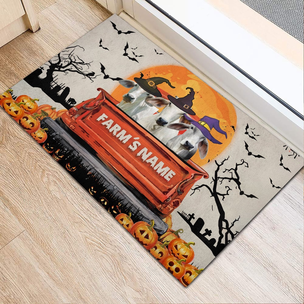 Farm House Door Mat, Brahman Custom Farm Name Halloween Doormat, Custom Welcome Mats