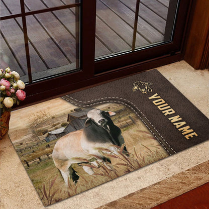 Farm House Door Mat, Brahman Custom Name Leather Pattern Doormat, Custom Welcome Mats
