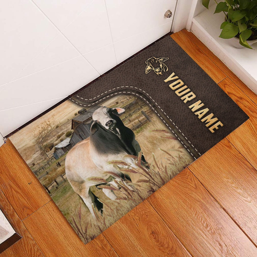 Farm House Door Mat, Brahman Custom Name Leather Pattern Doormat, Custom Welcome Mats