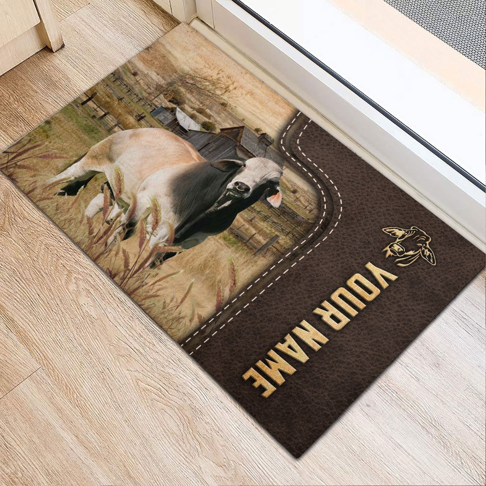 Farm House Door Mat, Brahman Custom Name Leather Pattern Doormat, Custom Welcome Mats