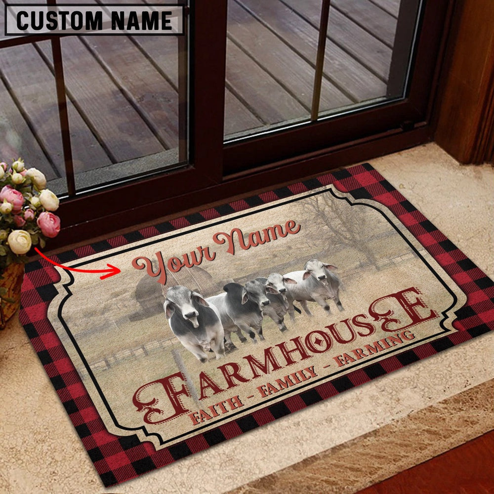 Farm House Door Mat, Brahman Faith Family Farming Custom Name Doormat, Custom Welcome Mats