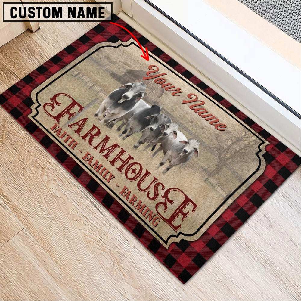 Farm House Door Mat, Brahman Faith Family Farming Custom Name Doormat, Custom Welcome Mats