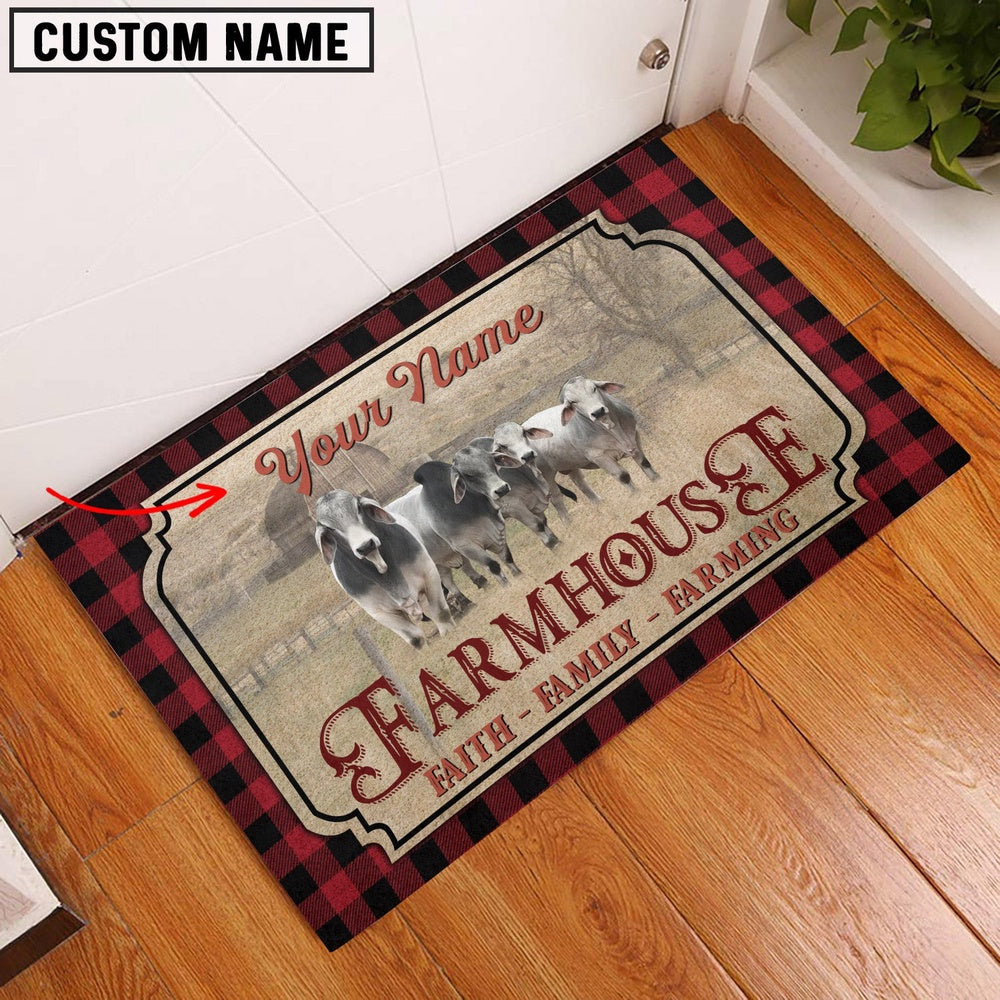 Farm House Door Mat, Brahman Faith Family Farming Custom Name Doormat, Custom Welcome Mats
