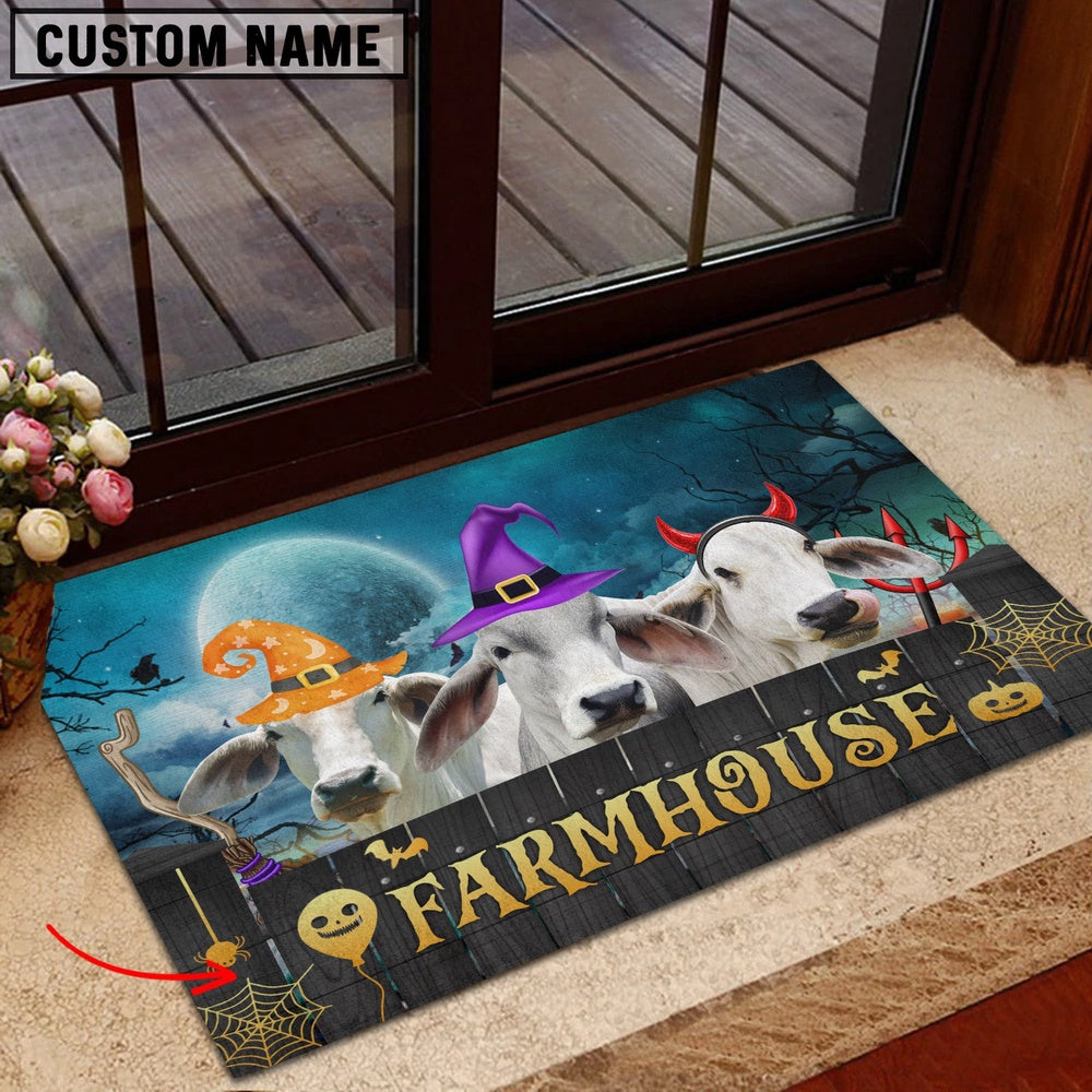 Farm House Door Mat, Brahman Farmhouse Halloween Custom Name Doormat, Custom Welcome Mats