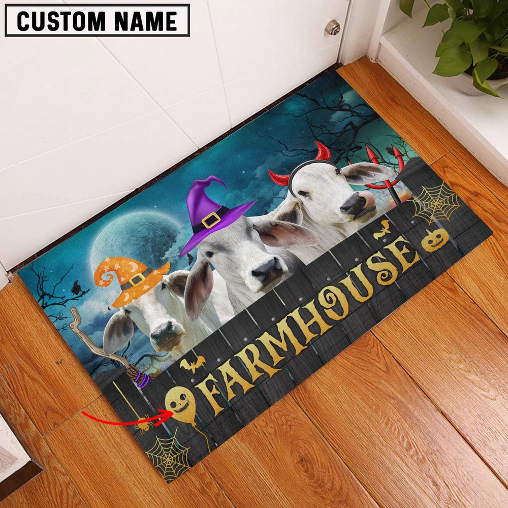 Farm House Door Mat, Brahman Farmhouse Halloween Custom Name Doormat, Custom Welcome Mats
