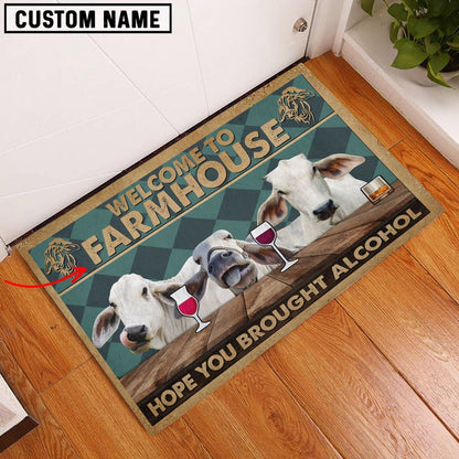 Farm House Door Mat, Brahman Hope You Bought Alcohol Custom Name Doormat, Custom Welcome Mats