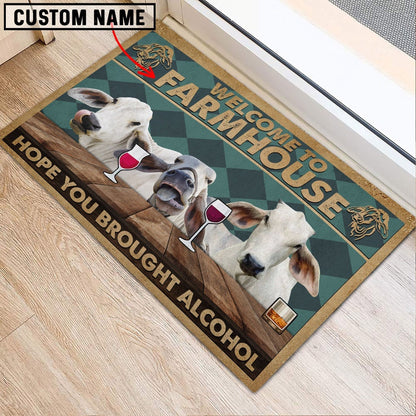 Farm House Door Mat, Brahman Hope You Bought Alcohol Custom Name Doormat, Custom Welcome Mats