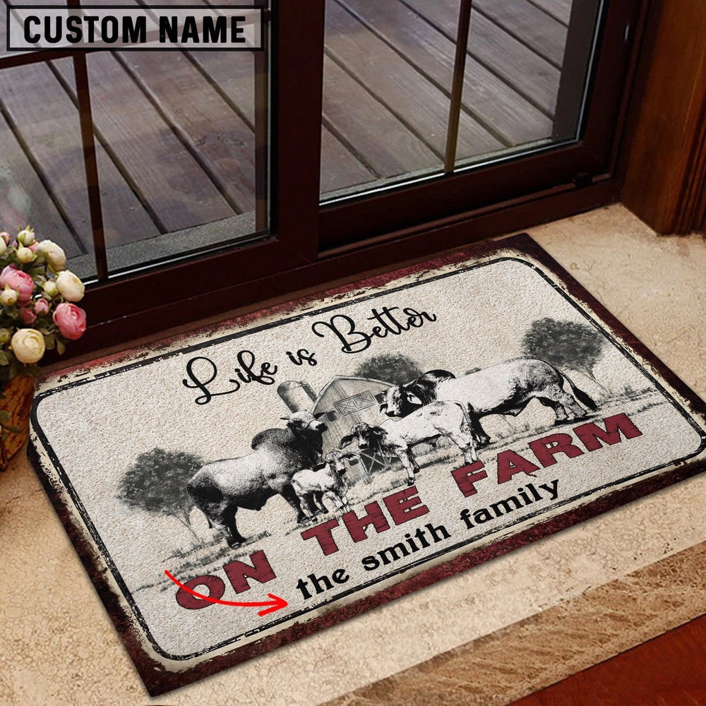 Farm House Door Mat, Brahman Life is Better Custom Name Doormat, Custom Welcome Mats