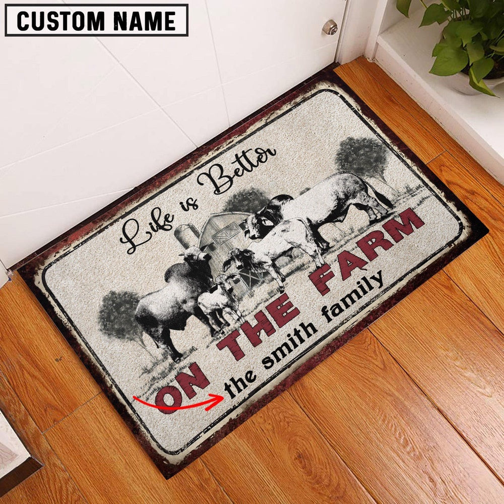 Farm House Door Mat, Brahman Life is Better Custom Name Doormat, Custom Welcome Mats