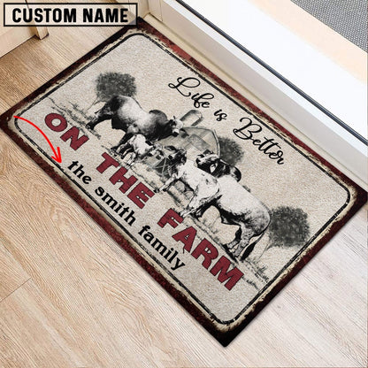 Farm House Door Mat, Brahman Life is Better Custom Name Doormat, Custom Welcome Mats