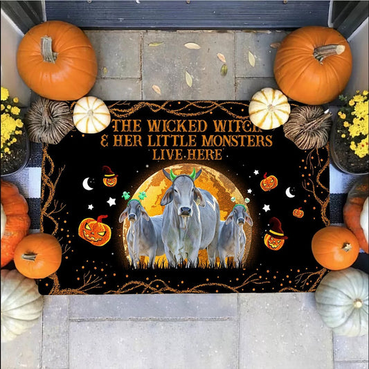 Farm House Door Mat, Brahman The Wicked Witch And Her Little Monsters Live Here Doormat, Custom Welcome Mats