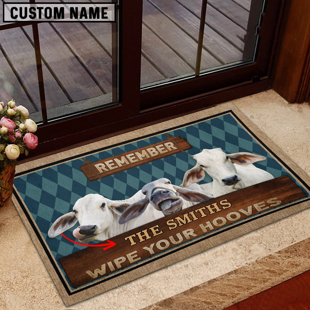 Farm House Door Mat, Brahman Wipe Your Hooves Custom Name Doormat, Custom Welcome Mats