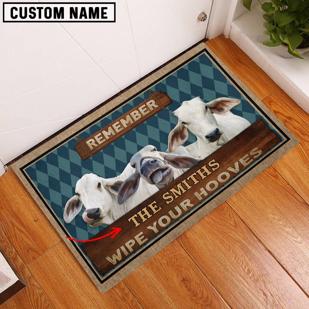Farm House Door Mat, Brahman Wipe Your Hooves Custom Name Doormat, Custom Welcome Mats