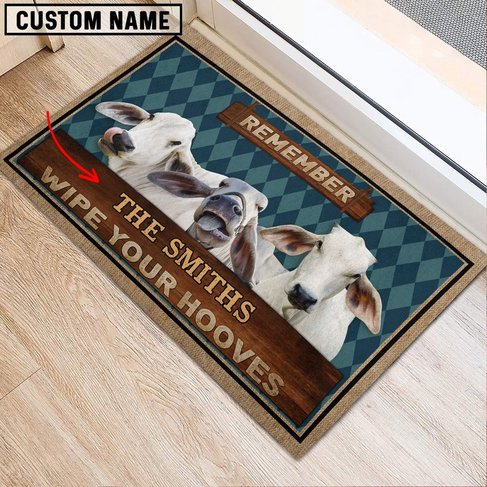 Farm House Door Mat, Brahman Wipe Your Hooves Custom Name Doormat, Custom Welcome Mats