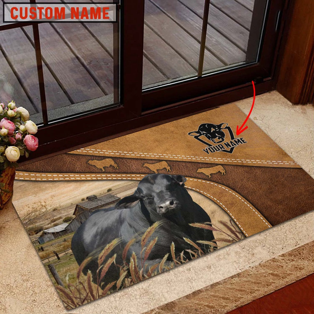Farm House Door Mat, Brangus Personalized Welcome Brown Doormat, Custom Welcome Mats