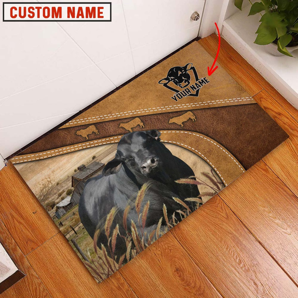 Farm House Door Mat, Brangus Personalized Welcome Brown Doormat, Custom Welcome Mats