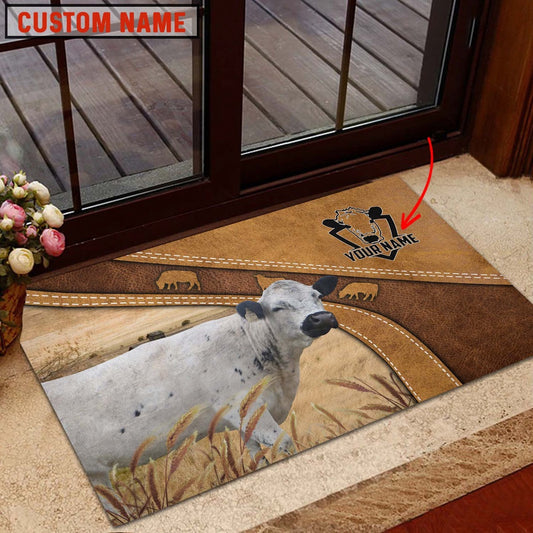 Farm House Door Mat, British White Park Personalized Welcome Brown Doormat, Custom Welcome Mats