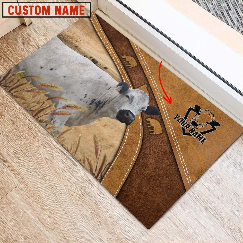 Farm House Door Mat, British White Park Personalized Welcome Brown Doormat, Custom Welcome Mats