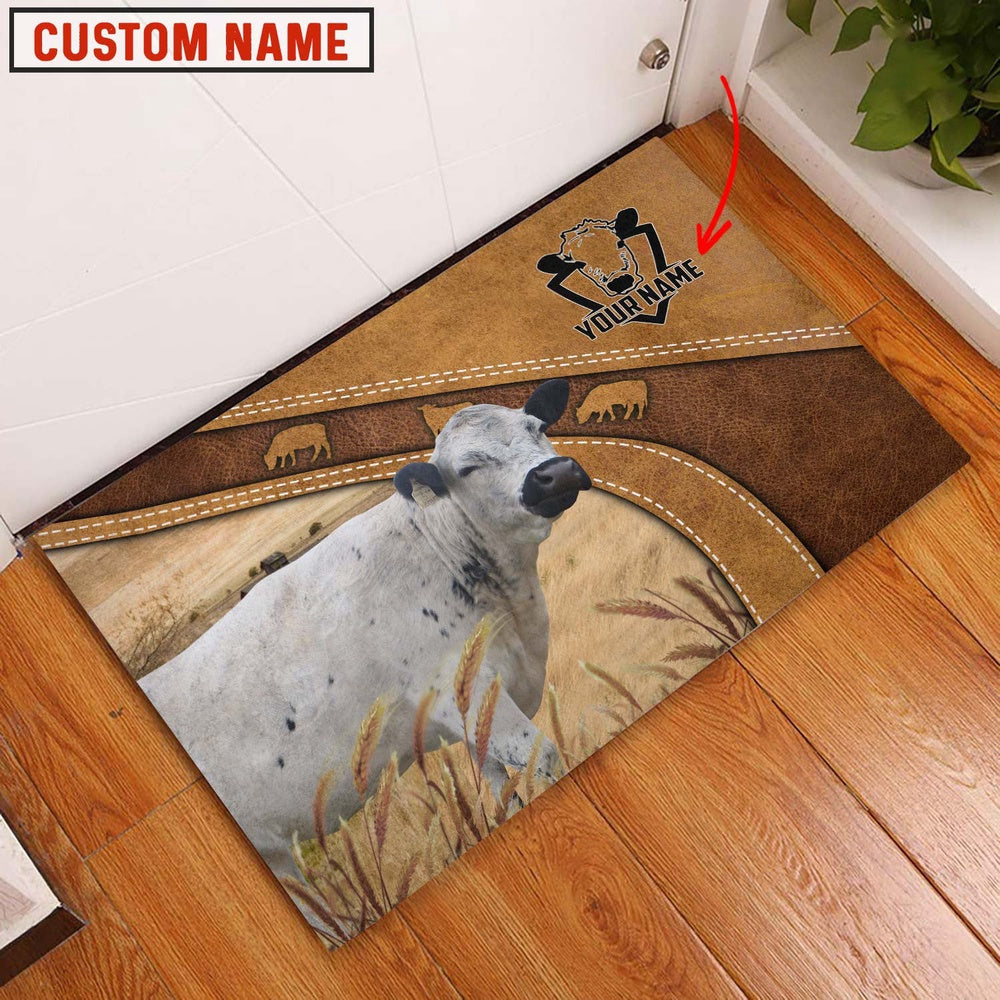 Farm House Door Mat, British White Park Personalized Welcome Brown Doormat, Custom Welcome Mats