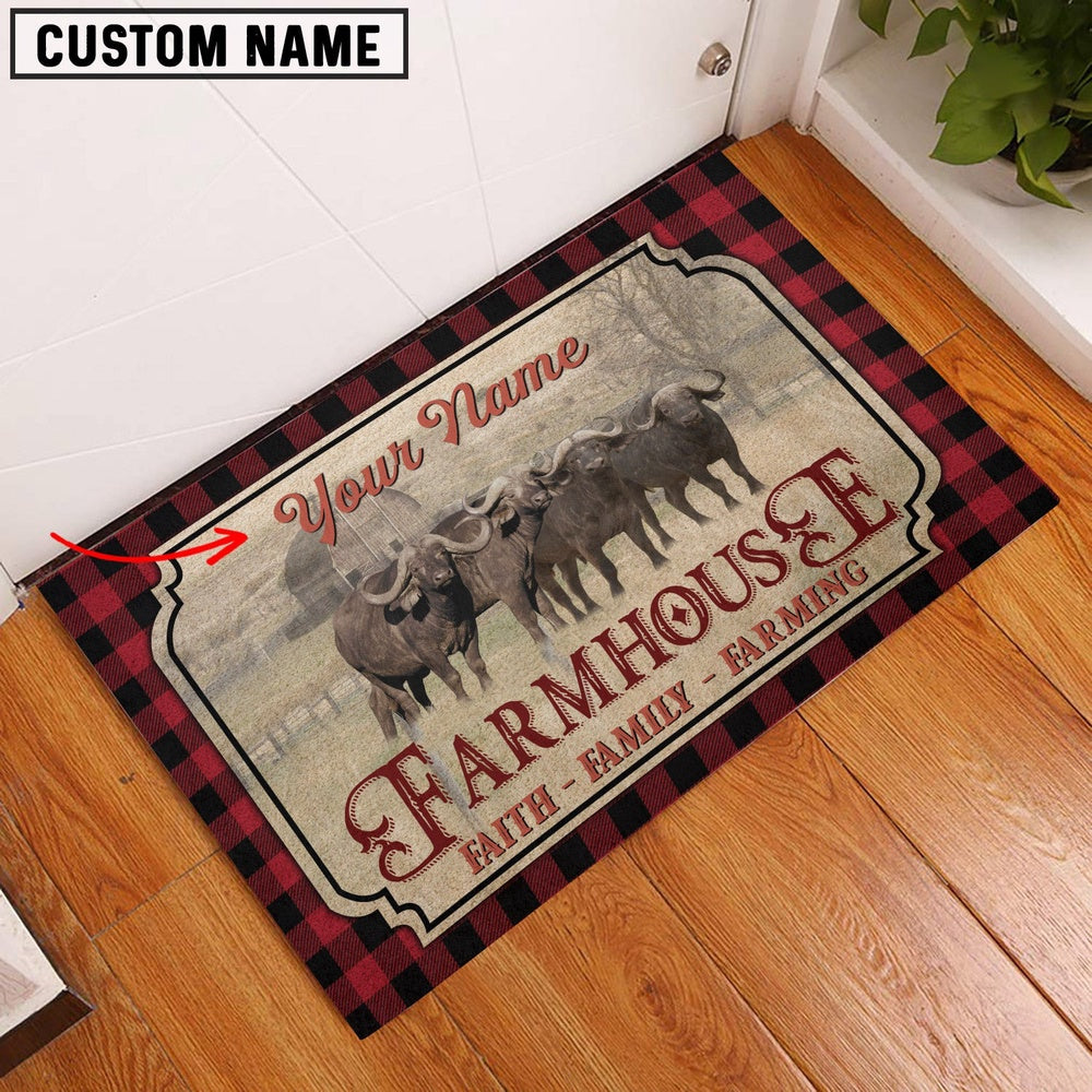 Farm House Door Mat, Buffalo Faith Family Farming Custom Name Doormat, Custom Welcome Mats