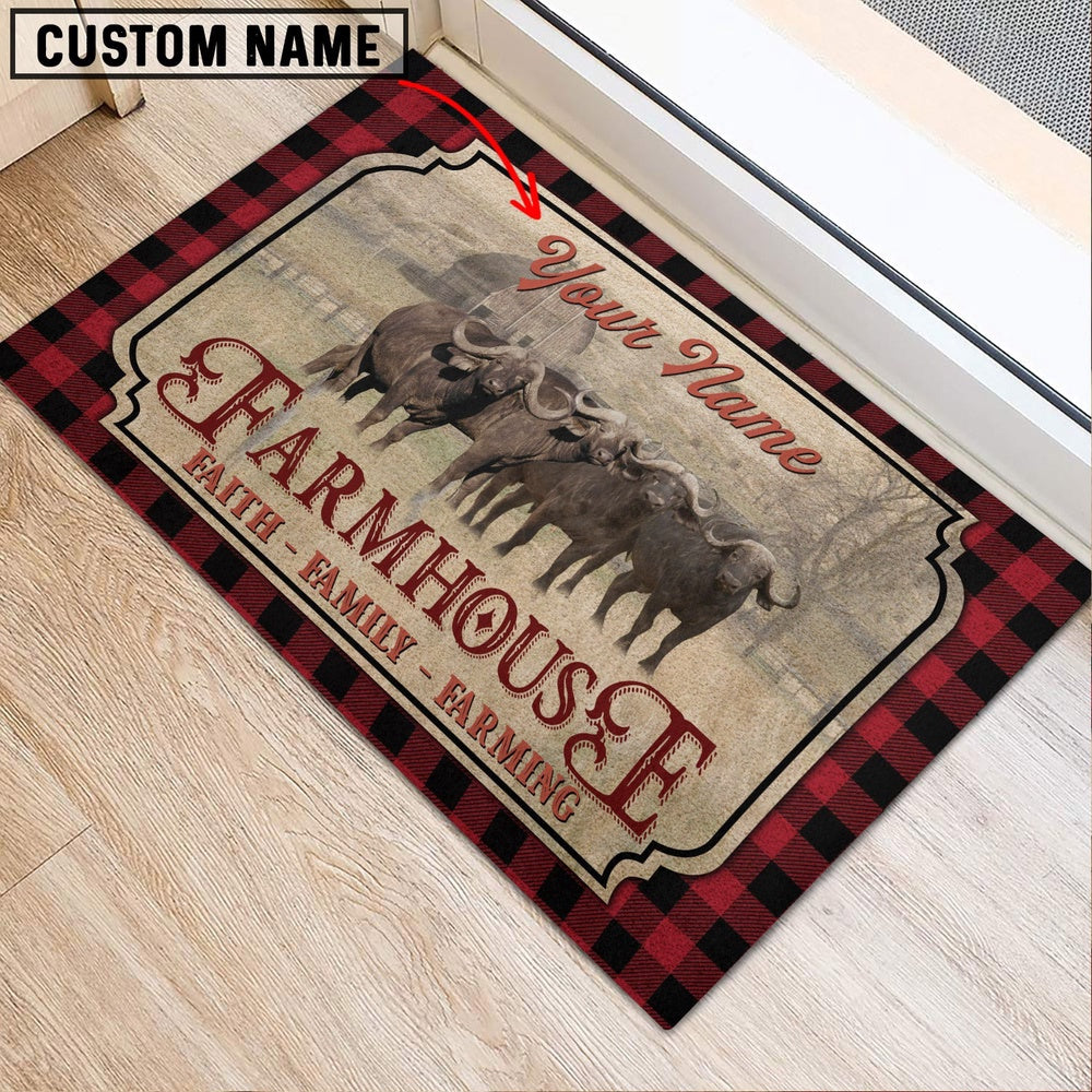 Farm House Door Mat, Buffalo Faith Family Farming Custom Name Doormat, Custom Welcome Mats