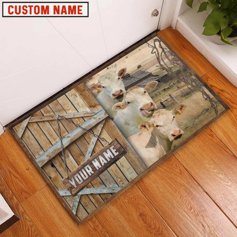 Farm House Door Mat, Charolais Barn Custom Name Doormat, Custom Welcome Mats