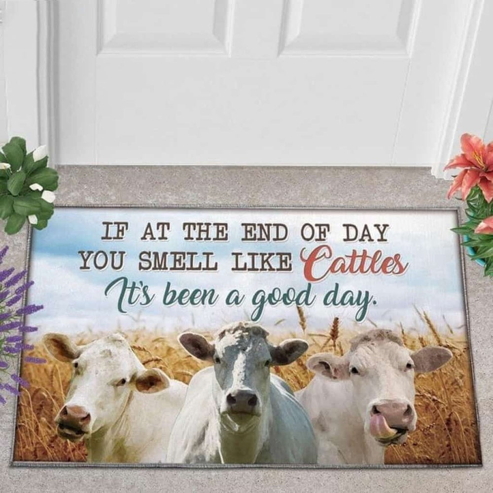 Farm House Door Mat, Charolais Cattle Lover Good Day Doormat, Custom Welcome Mats