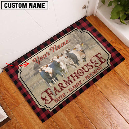 Farm House Door Mat, Charolais Faith Family Farming Custom Name Doormat, Custom Welcome Mats